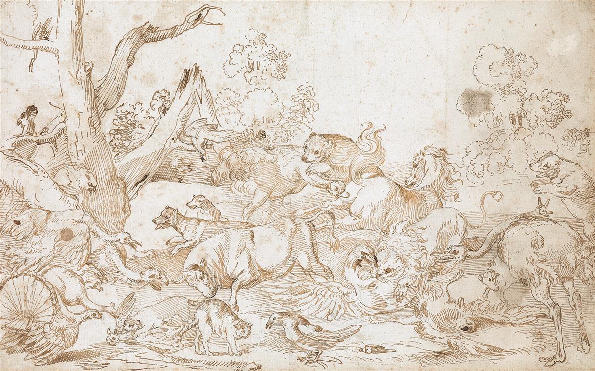 SINIBALDO SCORZA (Voltaggio 1589-1631 Genoa) Animals Fighting in the Wilderness.